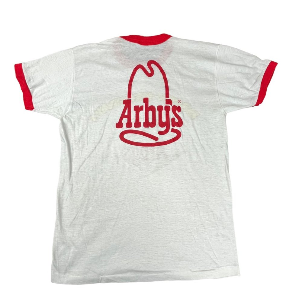 1980s Sportswear Arby's 17th Happy Beefday T Shirt SS White Retro Mens Size M - Picture 2 of 4